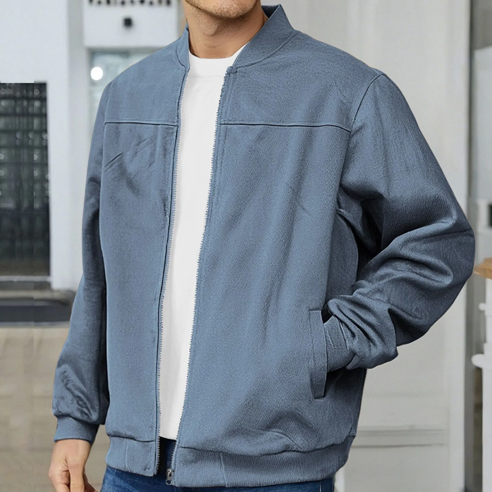 Men's Punk Solid Color Cotton Jacket Featuring Zipper Placket Outerwear