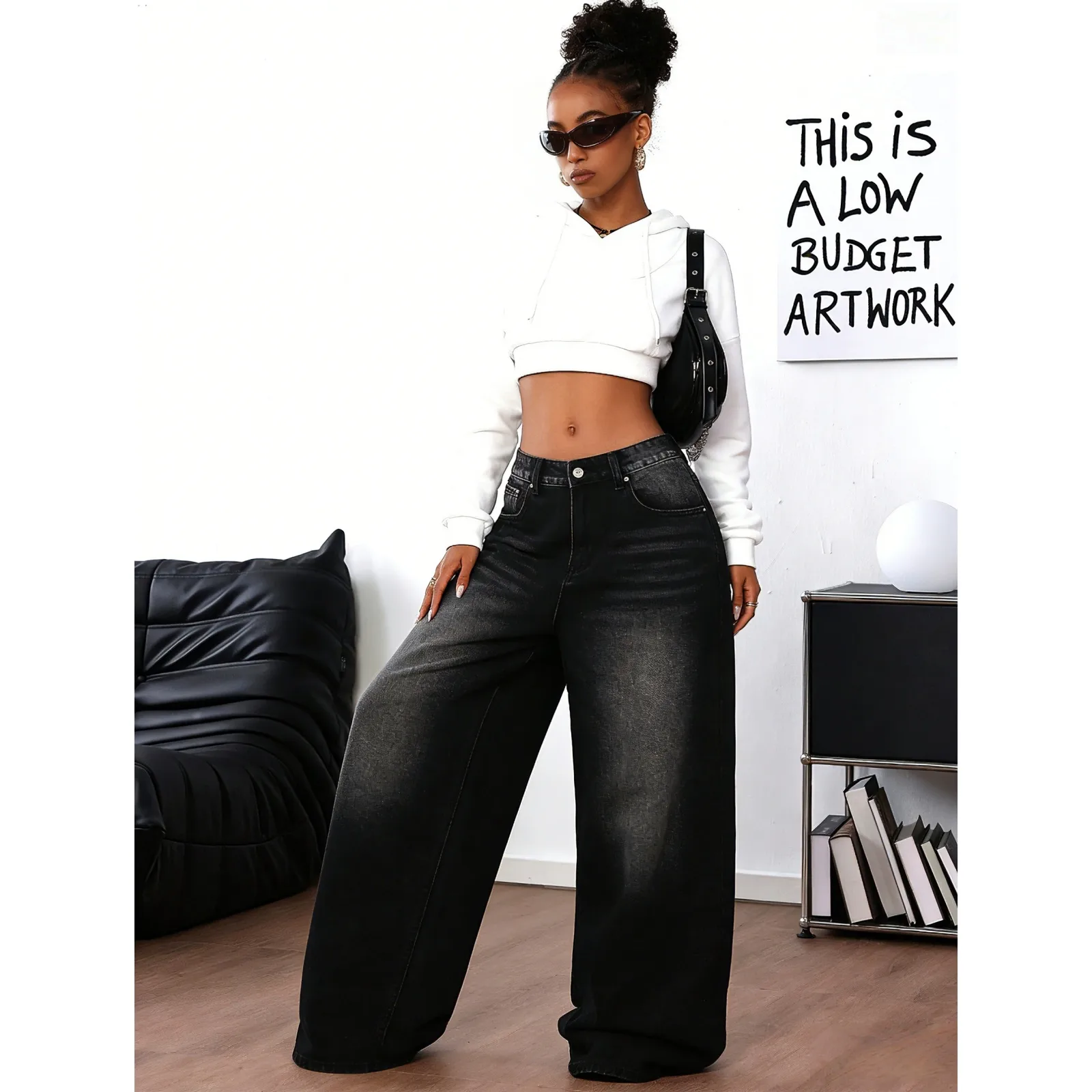Casual Full Length Jeans for Women in Cotton Fabric with Buckle Detail