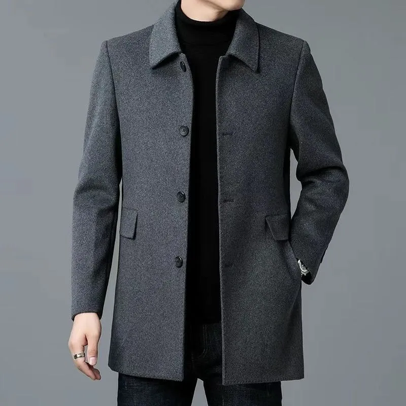 Loose Fit Solid Color Korean Style Men's Polyester Coat