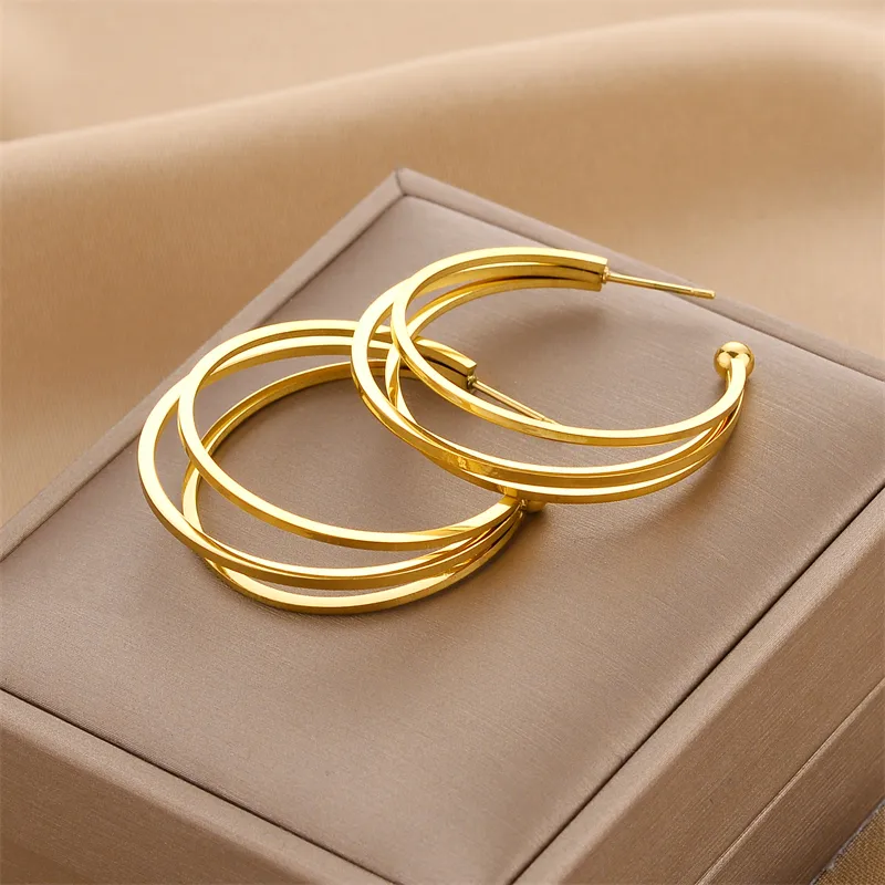 Round Earrings for Women Featuring PVD Coated 18K Real Gold Plated 316 Stainless Steel with Waterproof Non Tarnish Craft