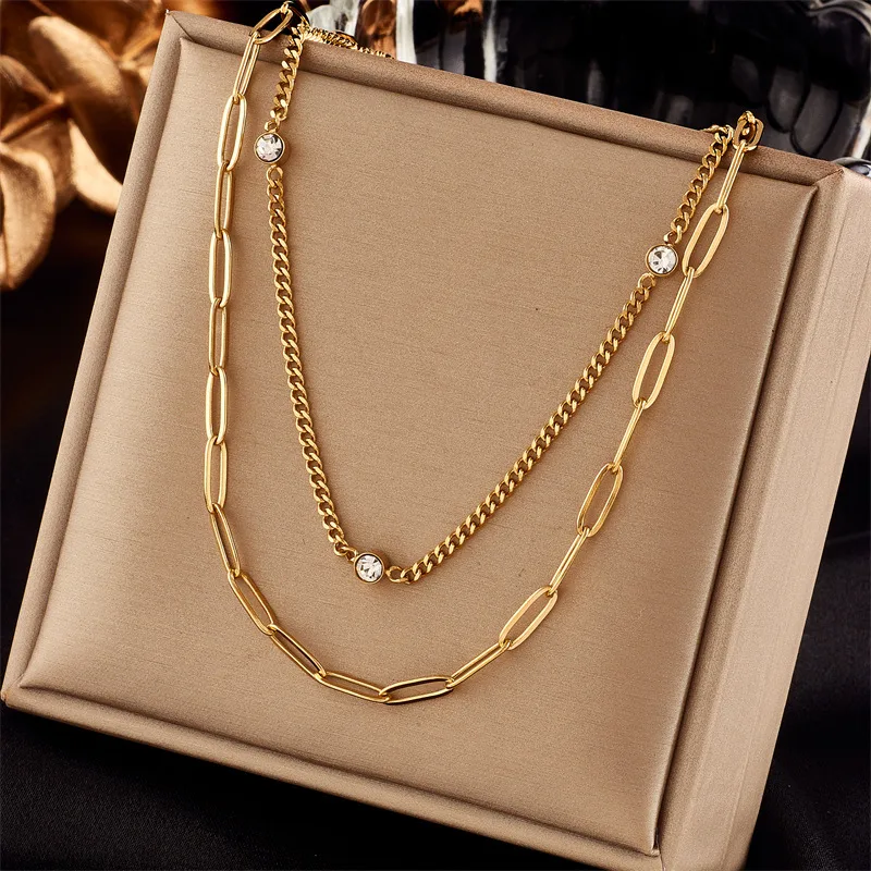 Hip-Hop Gold Chain Necklace for Women in Durable Titanium Steel Featuring Titanium Steel Pendant