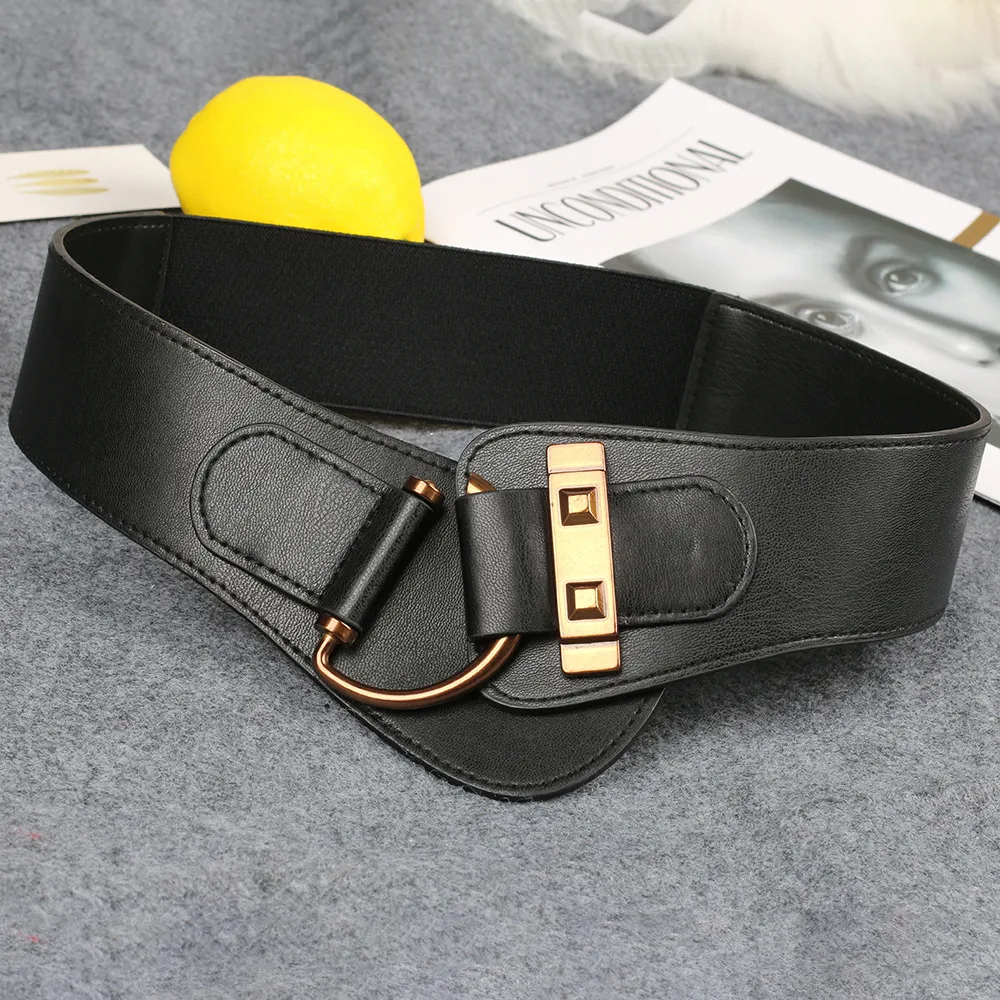 Wide Elastic Waist Belt with D-Ring Buckle for Women