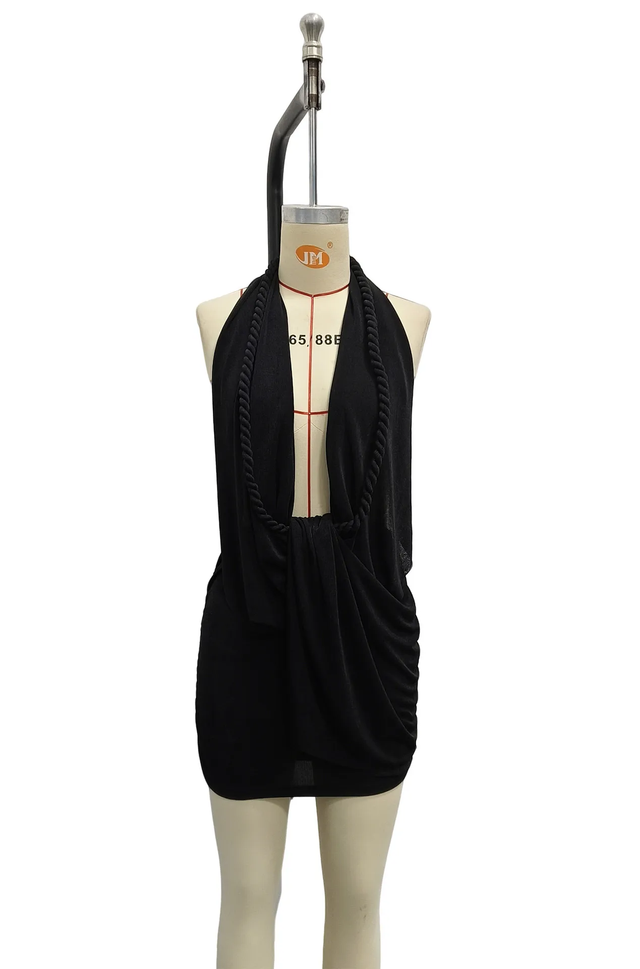 Solid Color Sexy Sleeveless Sheath Dress with Halter Neck in Polyester Fabric, Above Knee Length
