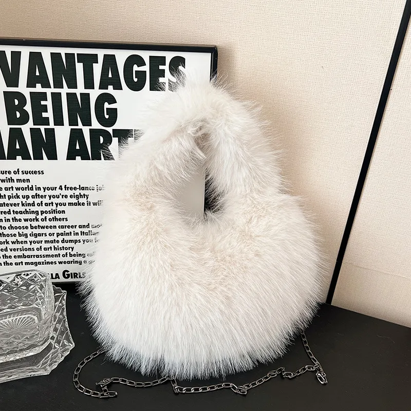 Women’s Square Plush Evening Bag with Chain Strap, Perfect for Autumn & Winter