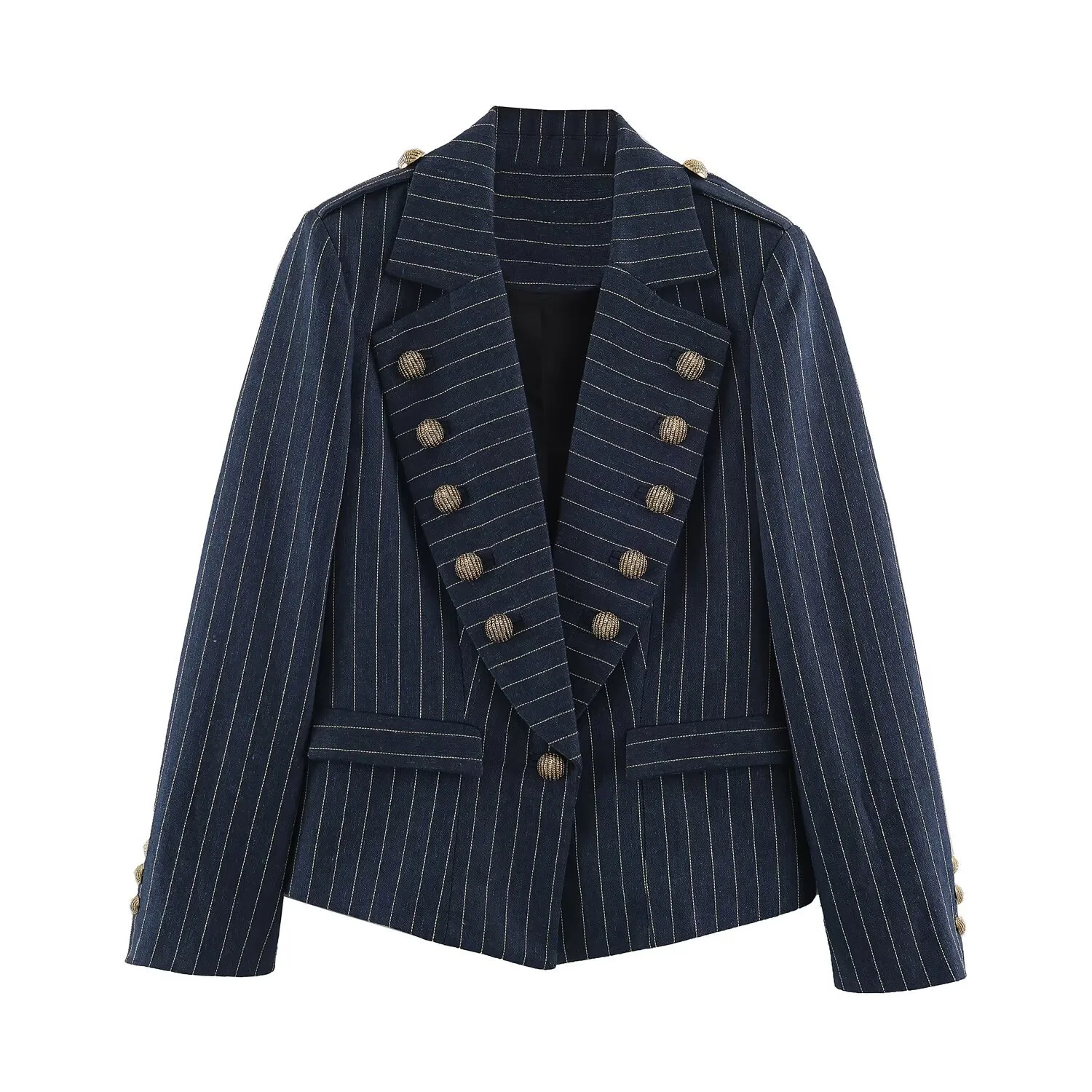 Casual Stripe Single Breasted Blazer with Lapel Collar in Polyester Featuring Asymmetrical Design