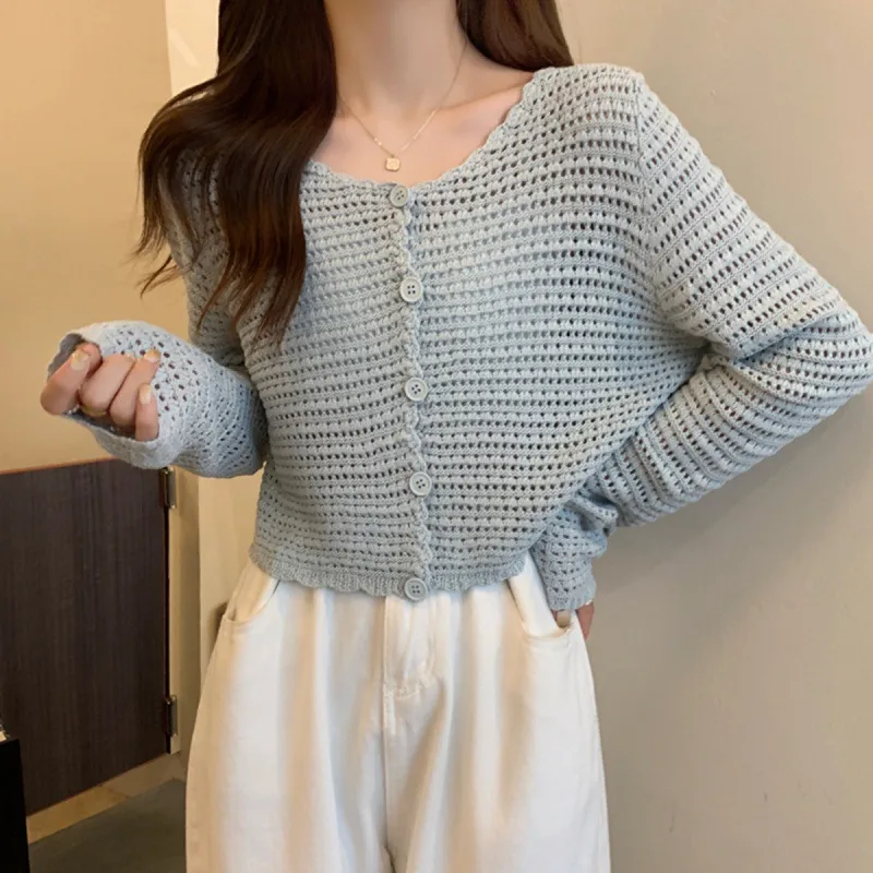 Loose Long Sleeve Crocheted Cardigan Sweater for Women