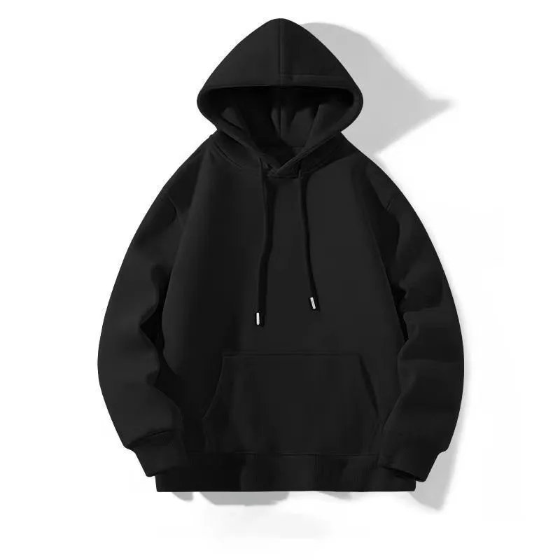 Men's Pullover Hoodie in Dyed Black Featuring Long Sleeves and Polyester Fabric
