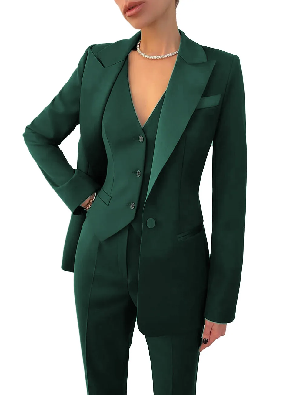 Elegant Women's Solid Color Blazer Suits Co-ord Set Featuring Pocket Design in Office Style with Twill Fabric