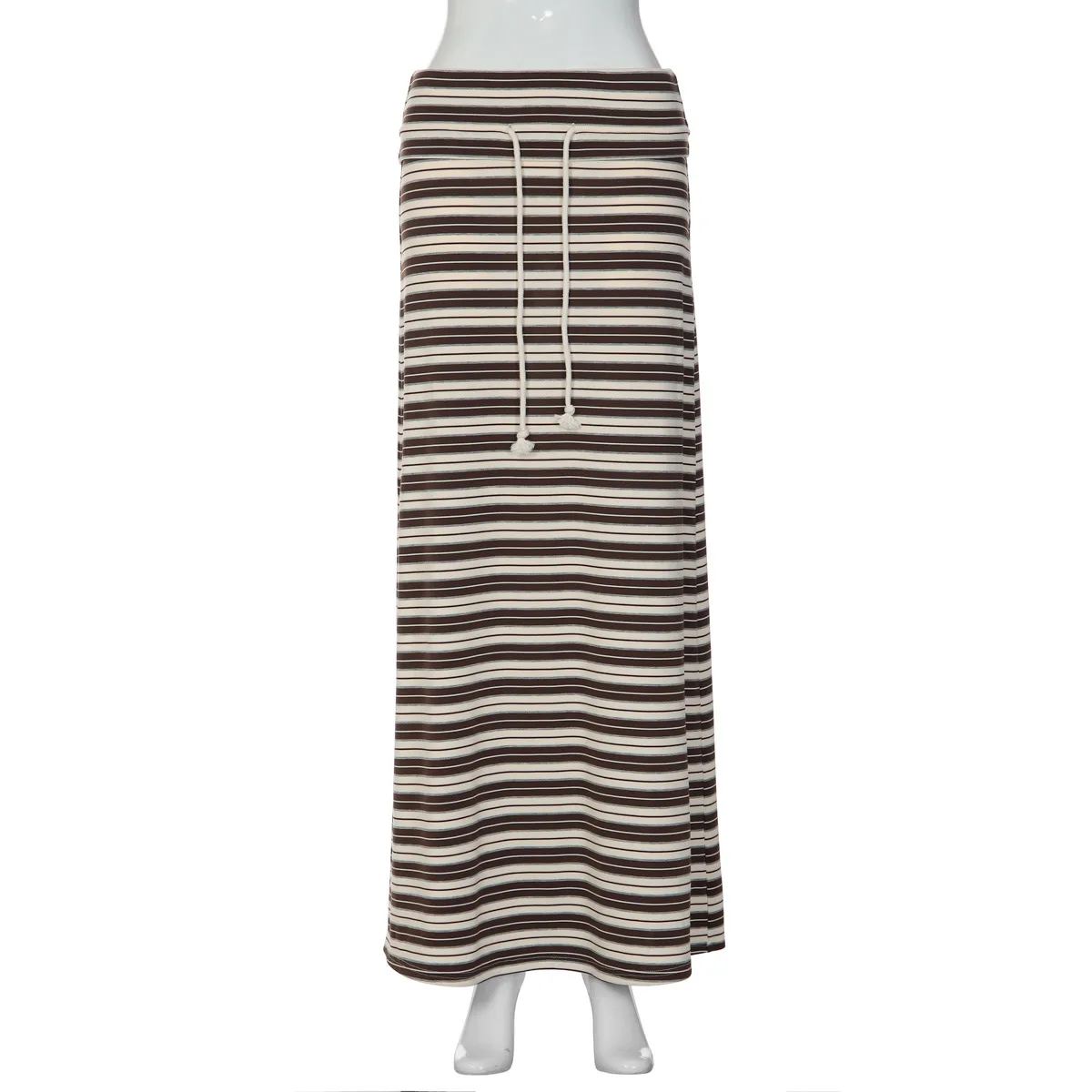 Stripe Streetwear Slim A-Line Skirt in Polyester with Knitted Fabric for Autumn