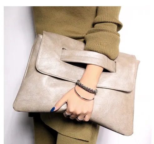 Classic Style Medium Solid Color PU Leather Unisex Envelope Bag with Magnetic Clasp Closure