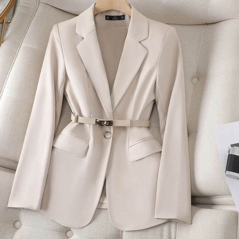 Elegant Long Sleeve Solid Color Polyester Blazer Featuring Pocket and Single Breasted Design