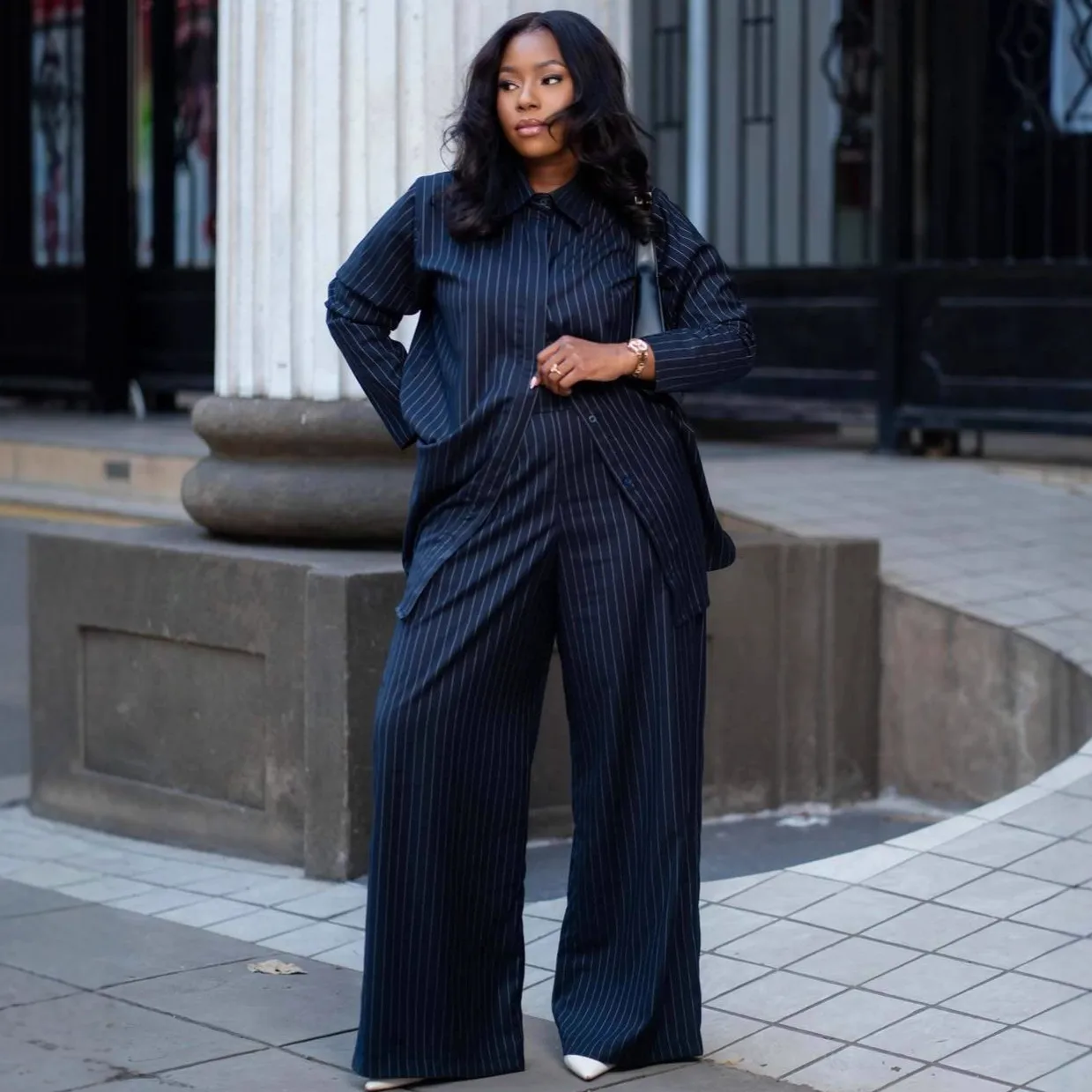 Elegant Stripe Casual Pants Pant Co-ord Set in Washed Polyester, 2 Pieces Set for Casual Wear