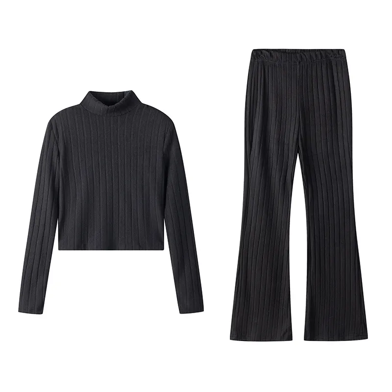 Women’s Stripe Pant Co-ord Set in Polyester with Turtleneck, Streetwear Style for Daily Wear, 2 Pieces Set