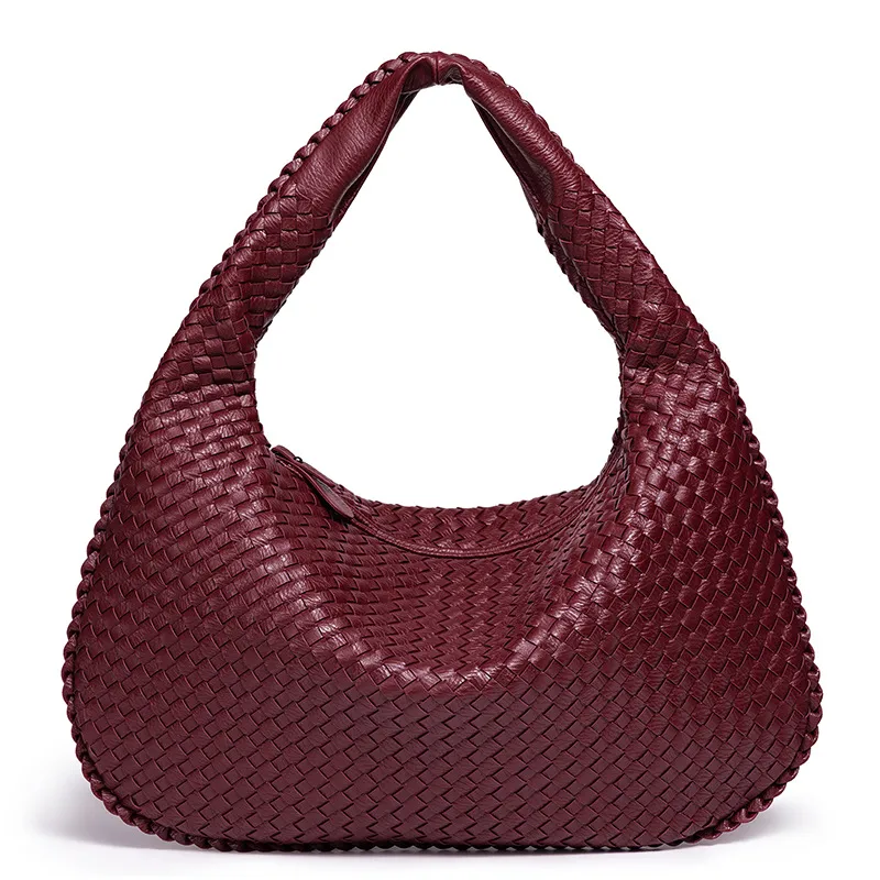 Solid Color Medium Vacation Women Underarm Bag with Braid Detail, Zipper Closure, and PU Leather Material