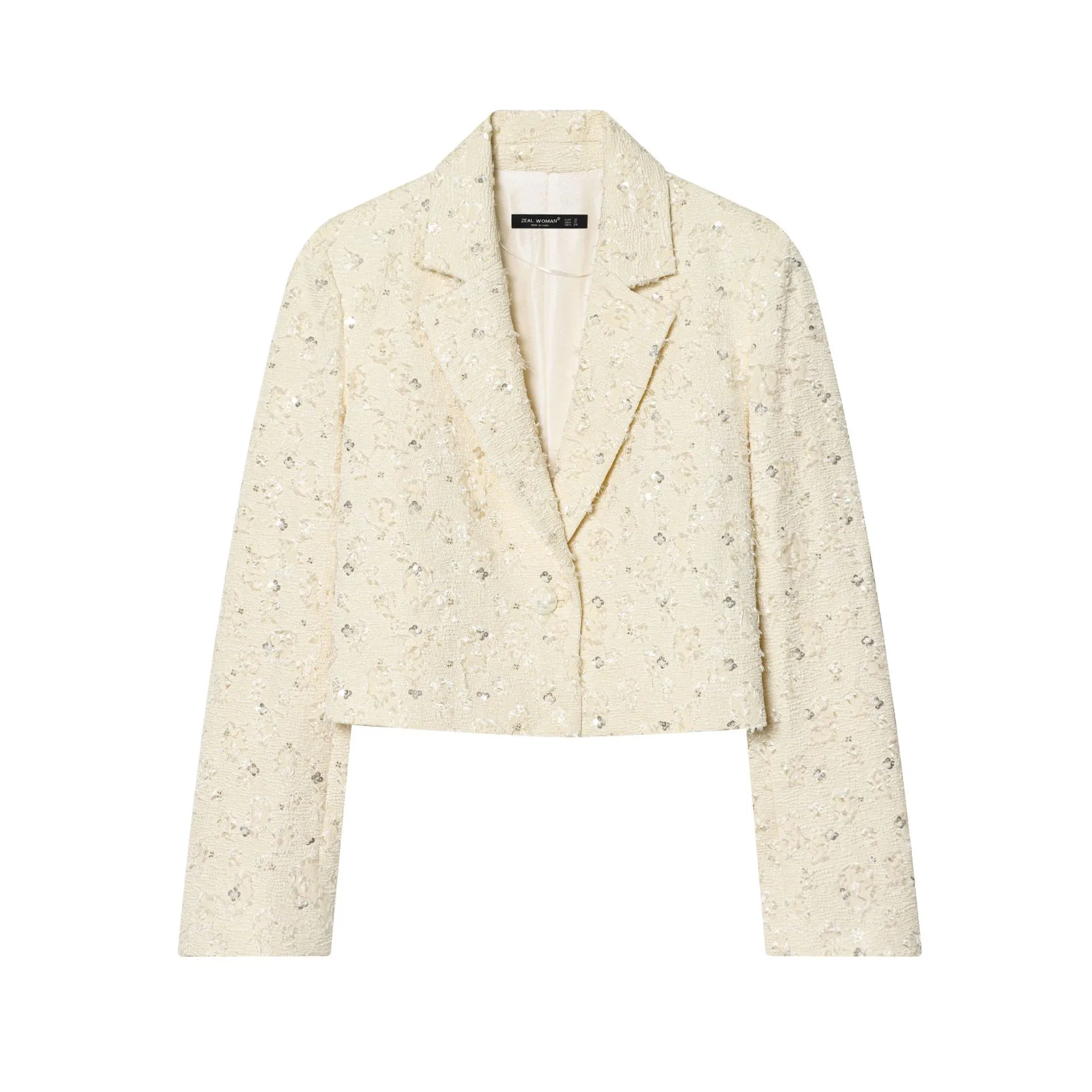 Elegant Long Sleeve Polyester Blazer with V Neck and Regular Sleeve Style