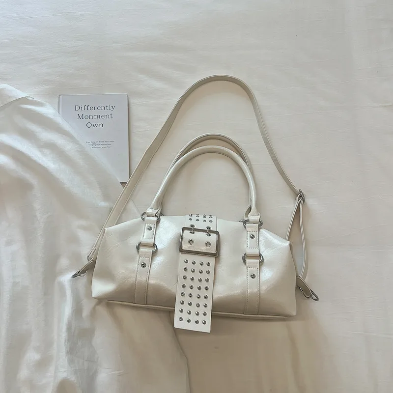 Women’s PU Leather Crossbody Bag in Pillow Shape with Rivet Detail, Single Shoulder Strap, Perfect for Summer