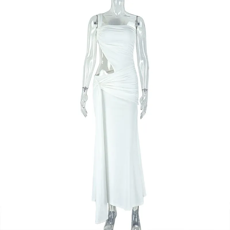 Solid Color Sleeveless Bodycon Dress in Elastane with Oblique Collar