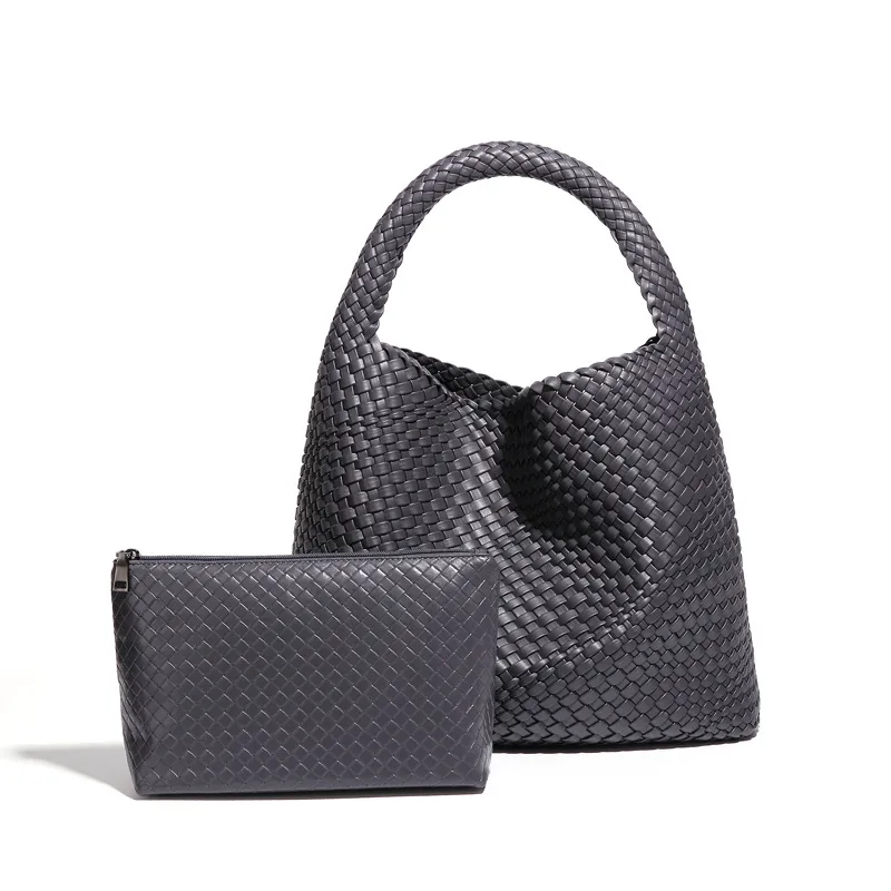 Solid Color Medium PU Leather Bucket Bag Set for Women with Magnetic Clasp Closure, Streetwear Style