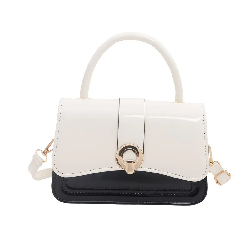 Women’s Square Splicing Bag in PU Leather Featuring Lock Detail, Stylish Square Shape for Autumn and Winter