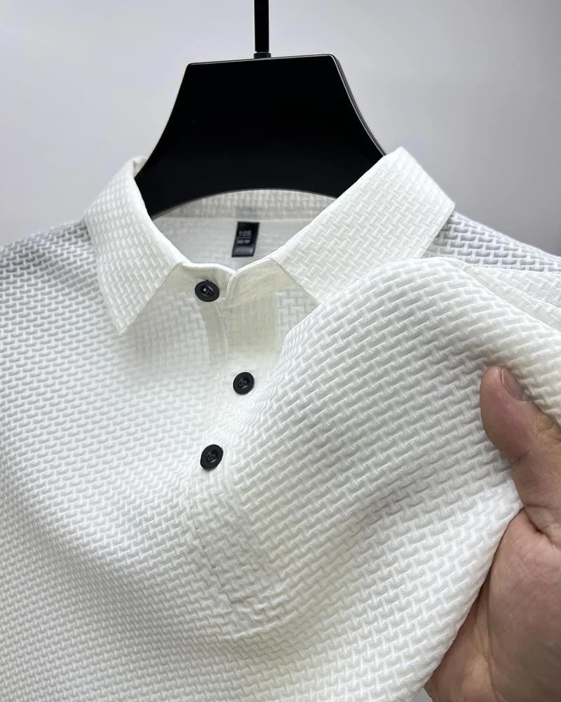 Men's Solid Color Simple Style Turndown Short Sleeve Loose Men's T-shirt