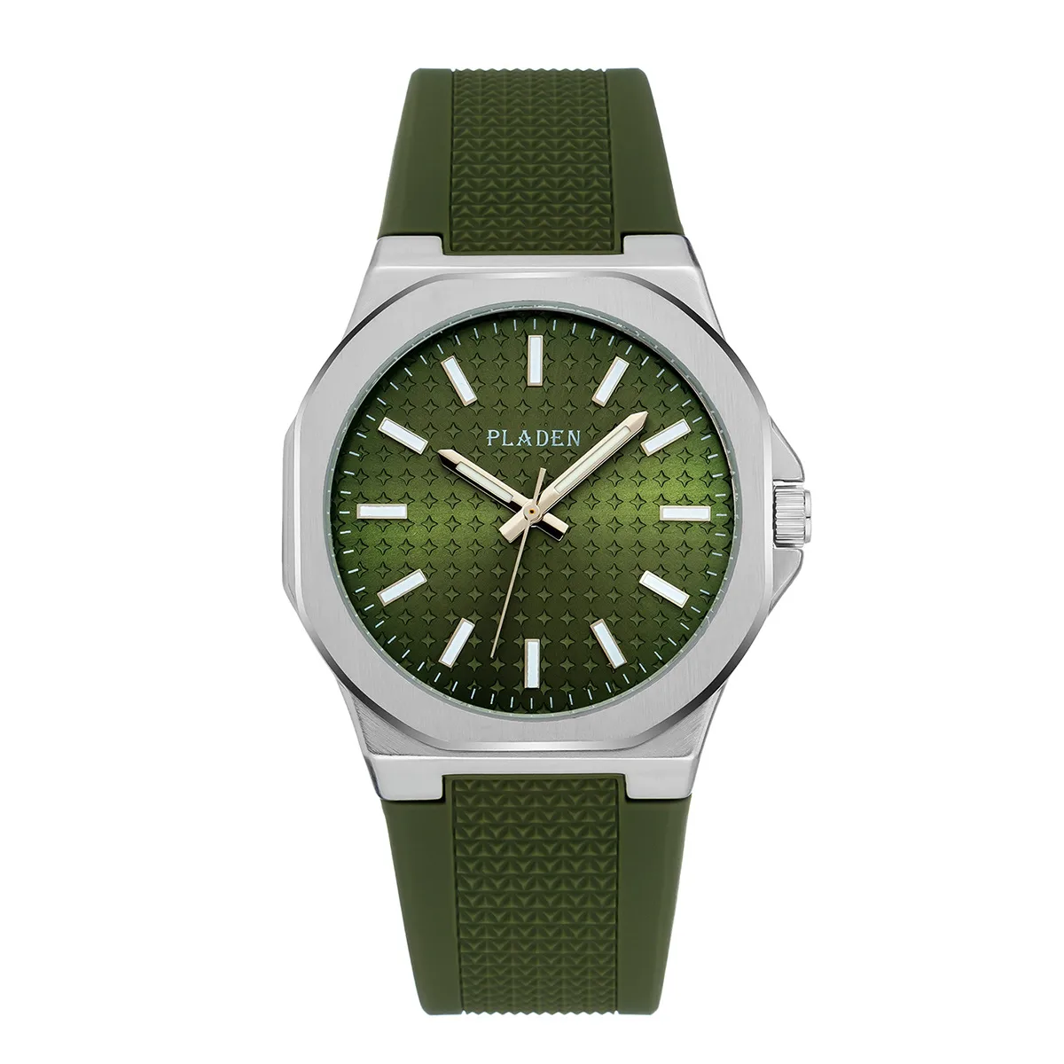 Men's Quartz Watch with Tempered Glass Mirror Featuring Pointer Display and Silica Gel Strap with Pin Buckle