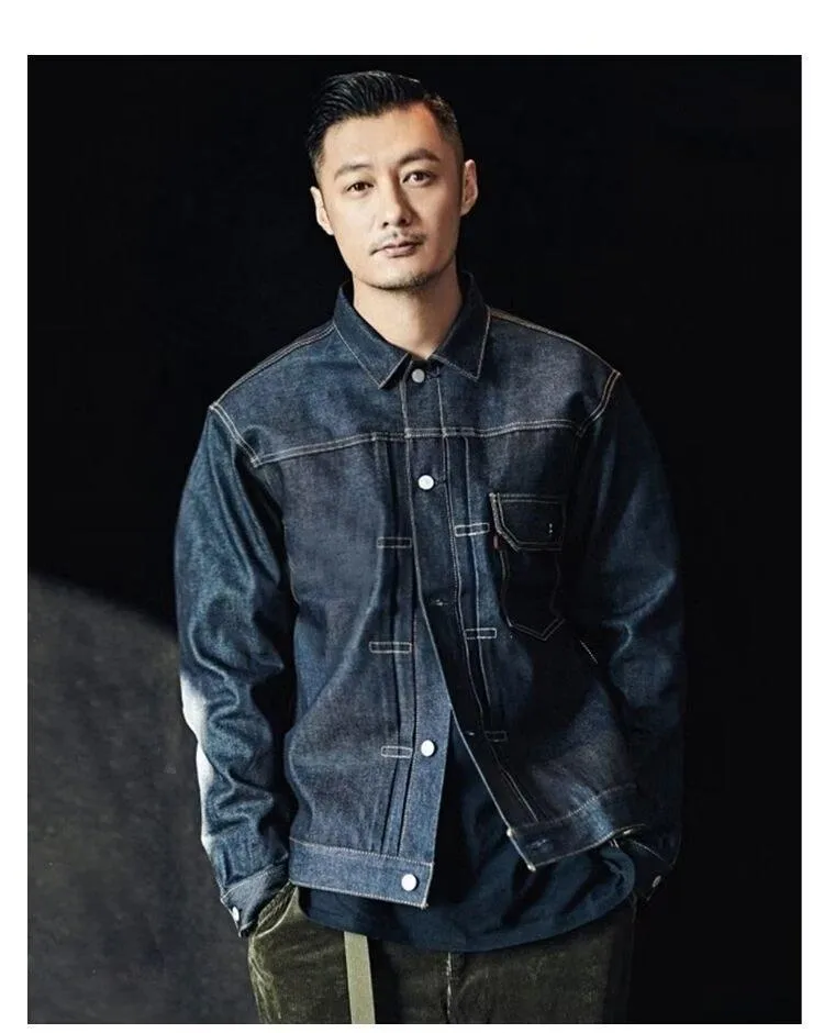 Men's Single Breasted Denim Jacket with Pocket Detail, Made from Durable Polyester Fabric