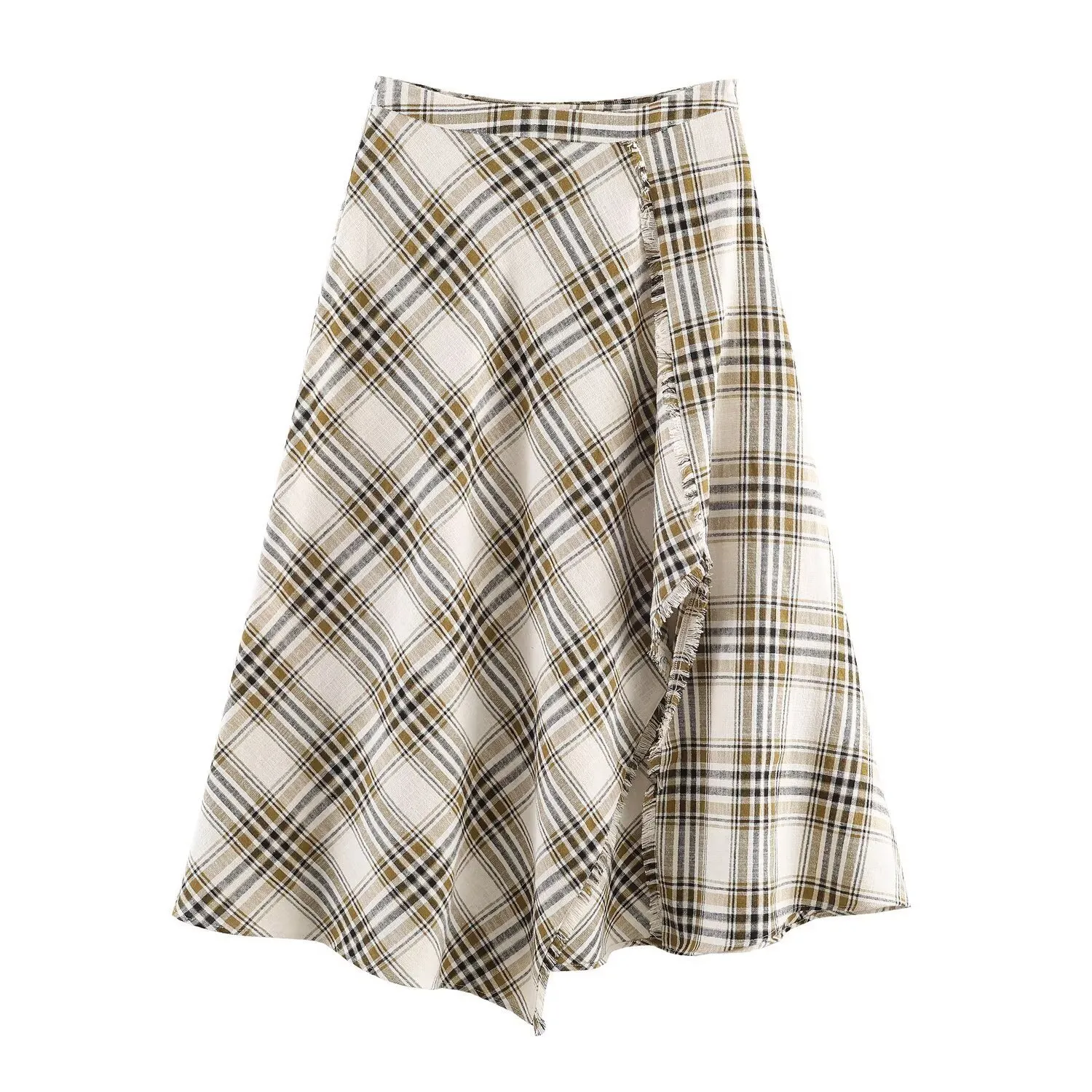 Plaid Streetwear Skirt in Polyester for Spring Featuring Asymmetrical Design