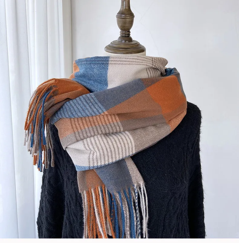 Women's Casual Simple Style Streetwear Lattice Imitation cashmere Tassel Scarf