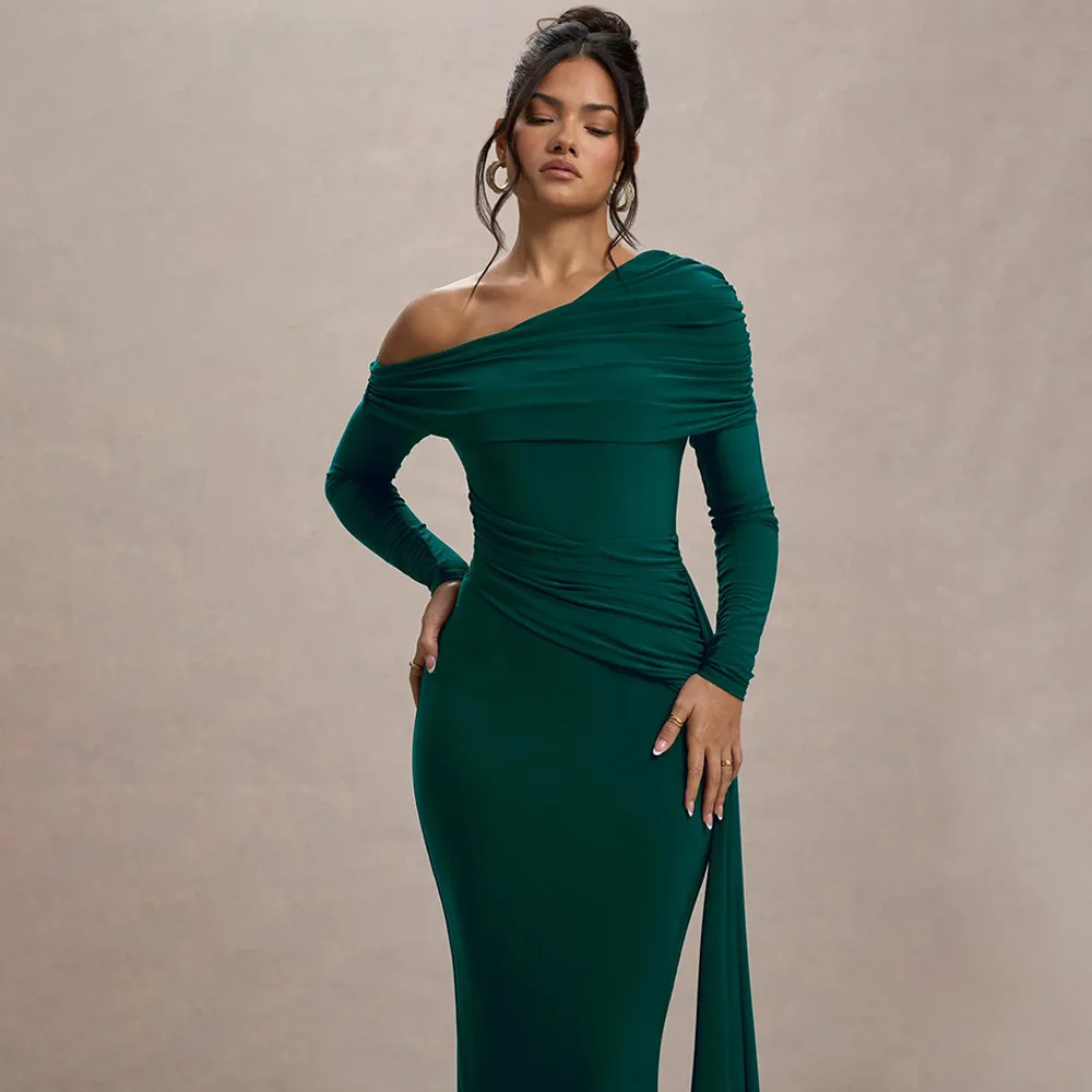 Elegant Solid Color Sheath Dress with Long Sleeves for Banquet