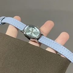 Women's Quartz Oval Dial Watch with PU Strap and Pin Buckle, Featuring Plexiglass Mirror and Pointer Display