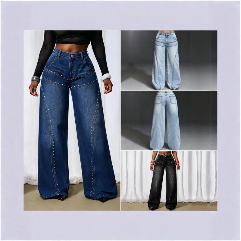 Retro Full Length Jeans for Women in Loose Fit with High Waist, Made of Denim Cotton, Inelastic