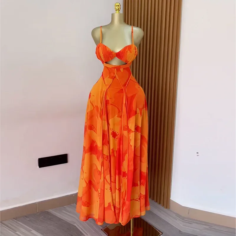 Tie Dye Sleeveless Strap Dress in Chiffon Fabric, Perfect Vacation Holiday Dress