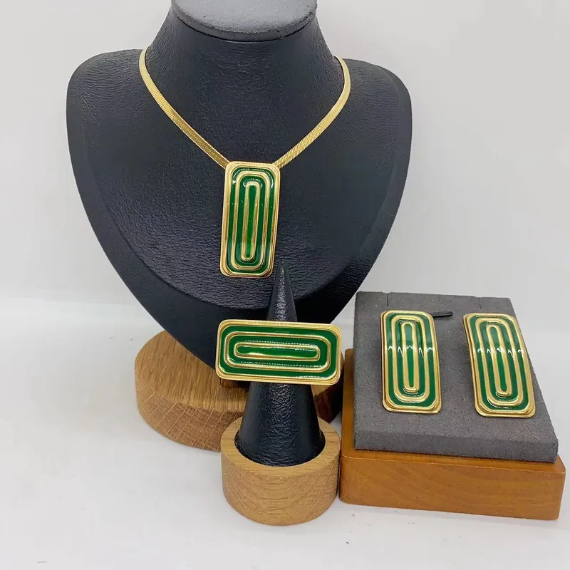 For Women Polished Geometric Jewelry Set in 304 Stainless Steel with 18K Real Gold Plated Snake Chain