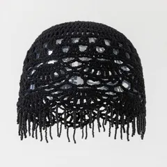 Bohemian Solid Color Brimless Beanie Hat in Breathable Knit Material Featuring Beading Craftsmanship for Adults