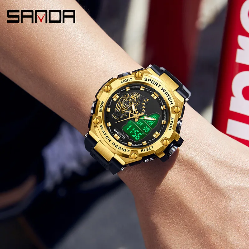 Men's Electronic Watch with Round Dial, Plastic Mirror, and Pointer+Number Display Featuring TPU Strap