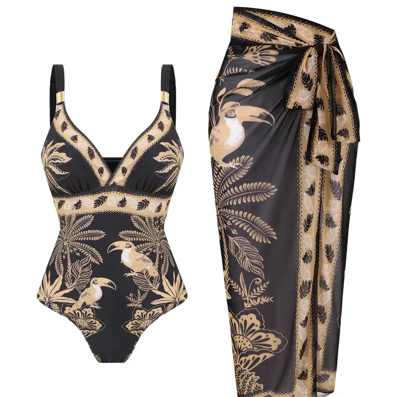 Women's One-piece Swimsuit in Polyester Fabric Featuring Printing, Perfect for Beach Wear