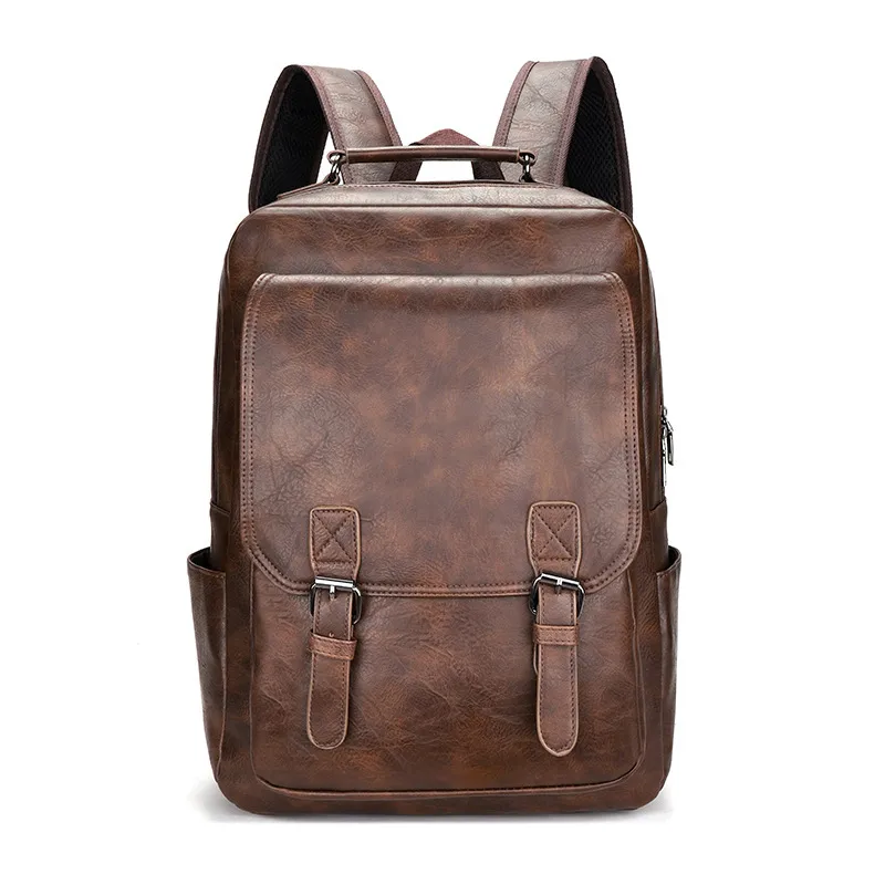Solid Color PU Laptop Backpack with Breathable Design, 16 Inch Casual Backpack
