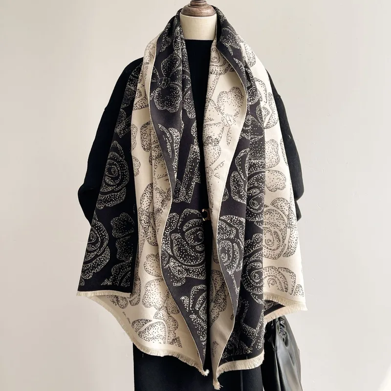Women’s Polyester Scarf with Flowers Pattern in Wine Red, Perfect for Autumn & Winter