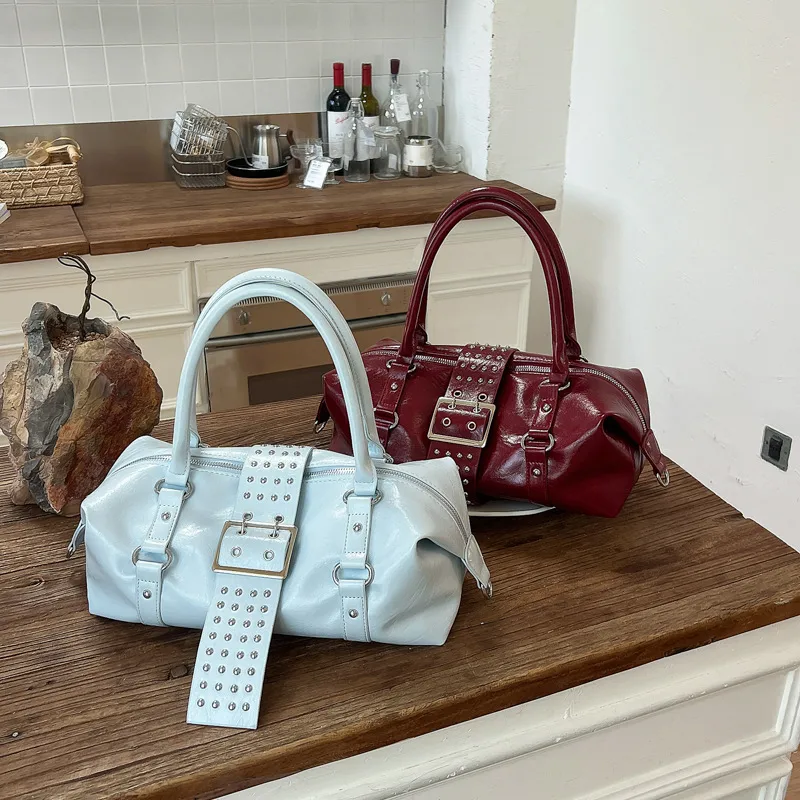 Women’s PU Leather Crossbody Bag in Pillow Shape with Rivet Detail, Single Shoulder Strap, Perfect for Summer