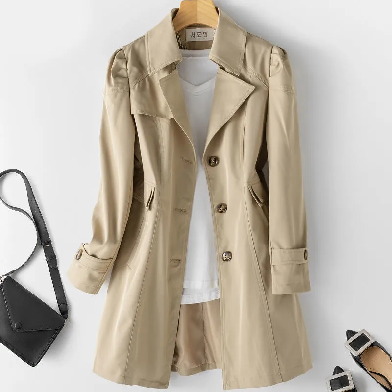 Japanese Style Women's Loose Solid Color Mid-Length Trench Coat