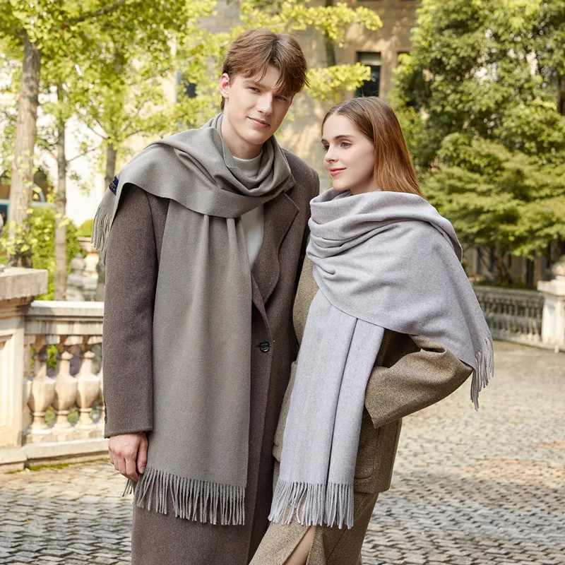 Solid Color Women’s Wool Scarf in Dyed Black, Perfect for Autumn & Winter