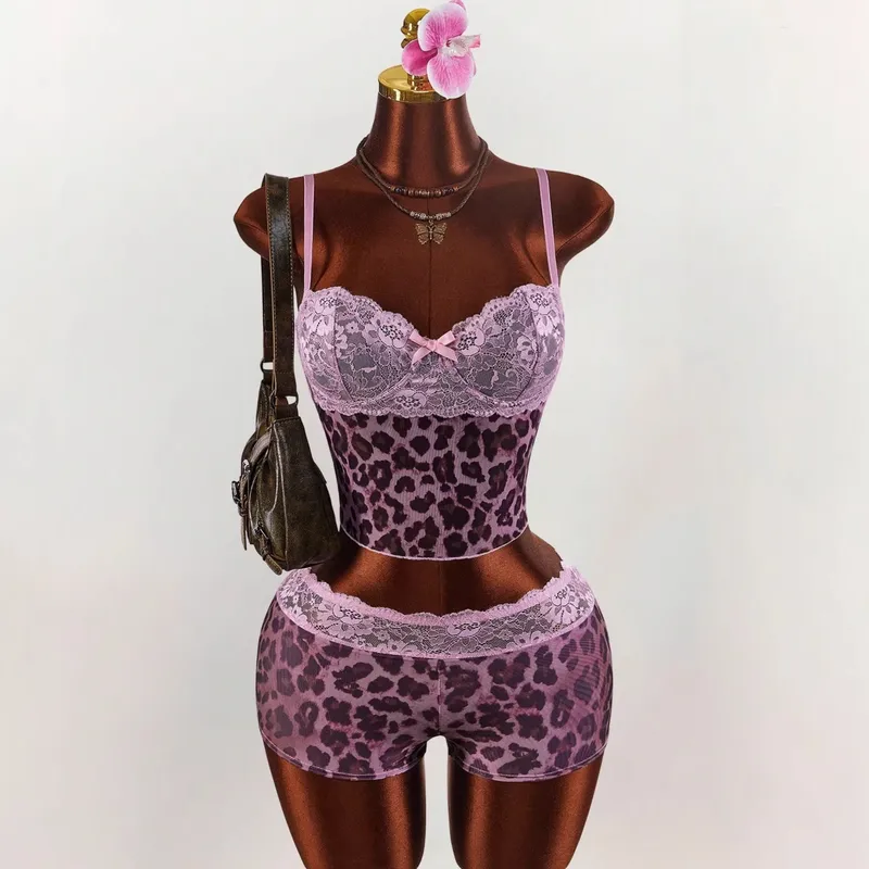 Sexy Leopard Print Shorts Co-ord Set in Elastane Fabric with Printing Craft, Sleeveless Casual Style Shorts