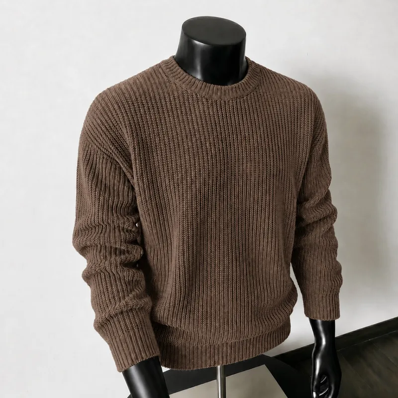 Stripe Long Sleeve Polyester Knitted Men's Sweater with Round Neck for Autumn and Winter