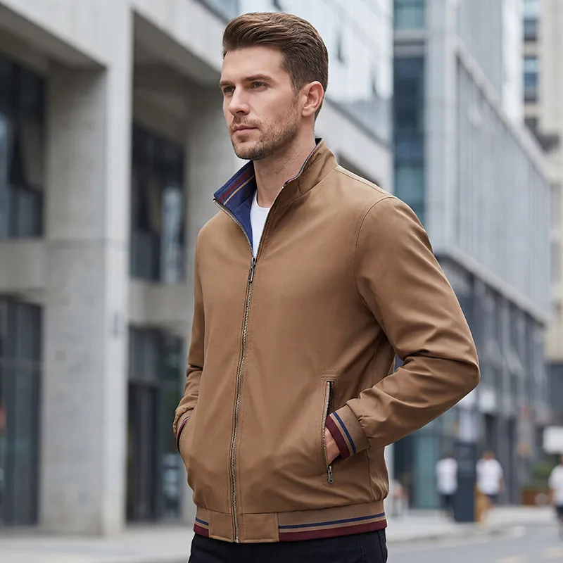 Men's Simple Style Jacket with Zipper Placket, Outerwear Jacket in Polyester Fabric Featuring Printing Pattern