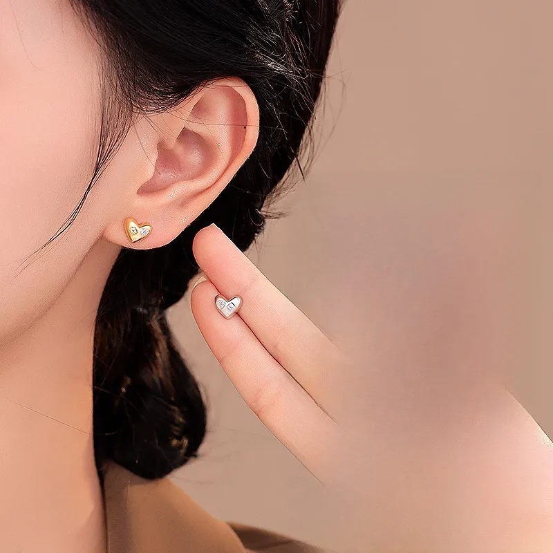 Heart Shape Stud Earrings For Women in, Made of 925 Sterling Silver with Zircon Inlay, Silver Color