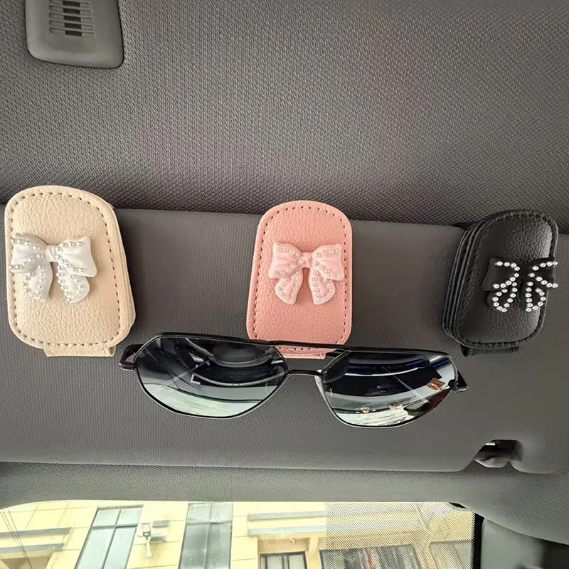 Bow Tie Car Sunglasses Holder in PU Leather for Vehicle Use