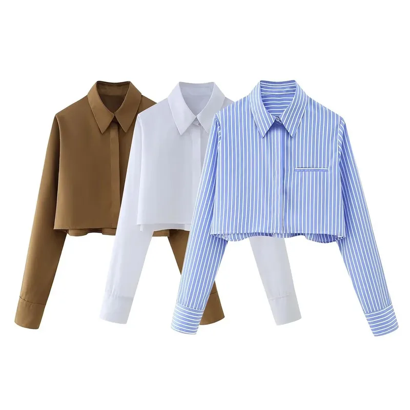 Stripe Polyester Blouse with Lapel Collar and Single Breasted Closure, Streetwear Style Women's Shirt