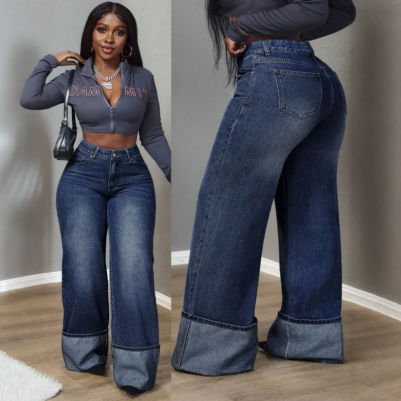 Slim Fit Full Length Women's Jeans in Denim Cotton Fabric with Washed Craftsmanship, Inelastic for Autumn