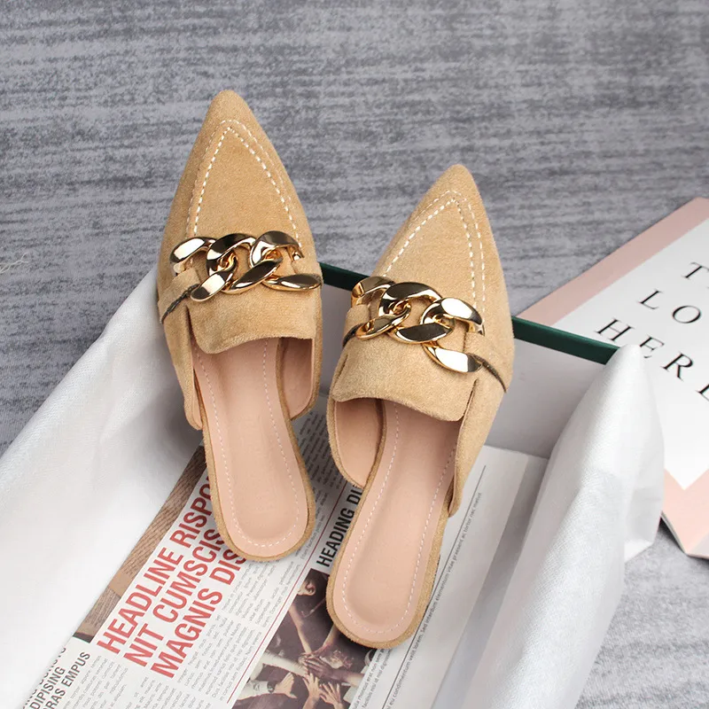 Solid Color Women’s Mules with Suede Upper, Rubber Sole, and Flat Heel, Featuring PU Leather Lining
