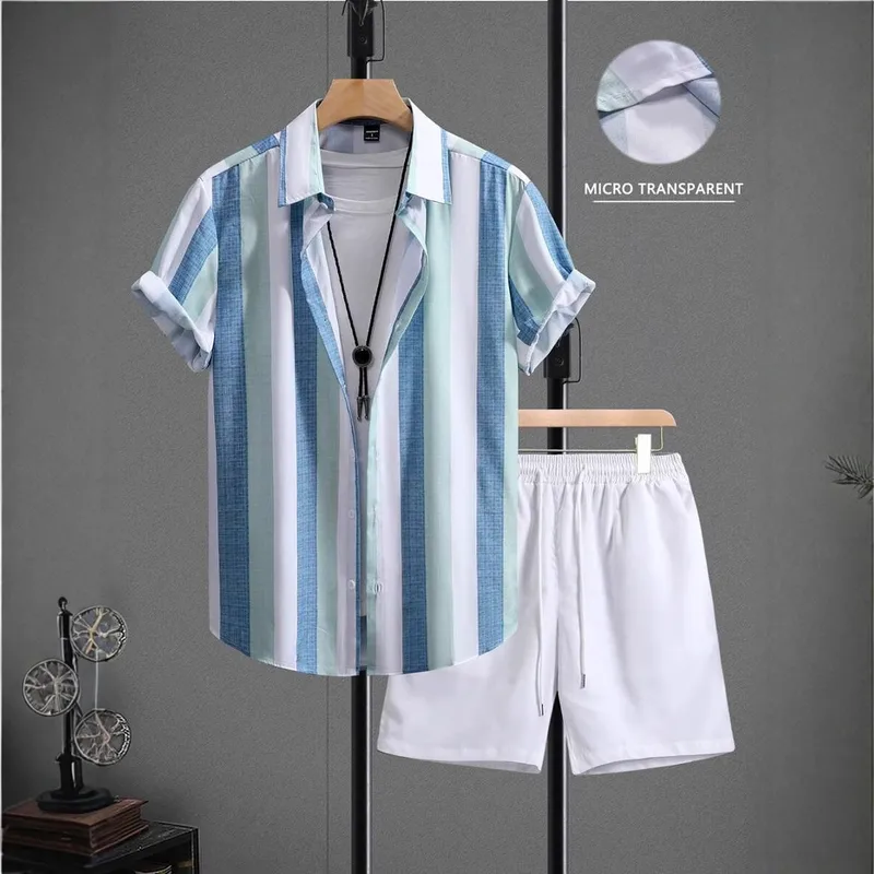 Men's Casual Streetwear Set with 120G Four-Way Stretch Fabric, Short Sleeve, Perfect for Summer